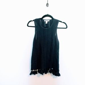 Cotton by Autumn Cashmere black knit tank top with tassel hem size medium